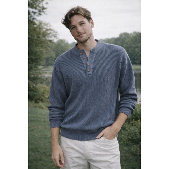 L.L. Bean Other - Vintage L.L. Bean Mens Knit Henley Sweater Made USA 100% Cotton Size L Preppy